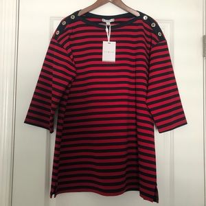 Nwt! $79! Tommy Hilfiger Stripes Dress Shirt Red Size L